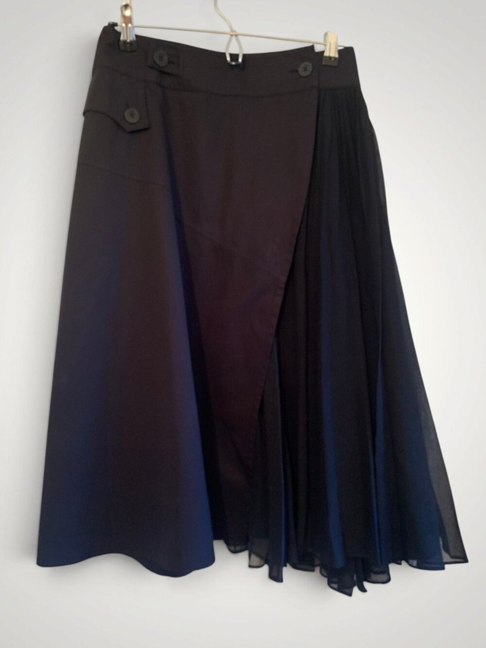 Asymmetrical black wrap skirt, Size S